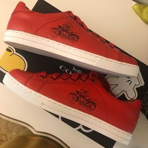 Disney x coach Mickey red leather sneakers Sz 5.5